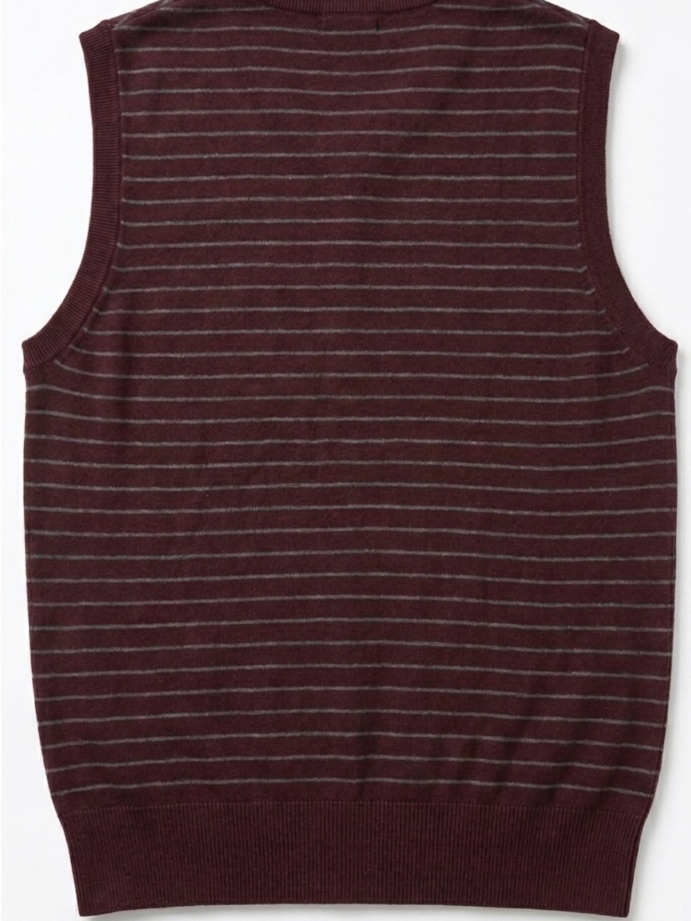 Merona Burgundy 90’s V-Neck Sleeveless Sweater with Gray Pinstripes 100% Cotton - Picture 3 of 3